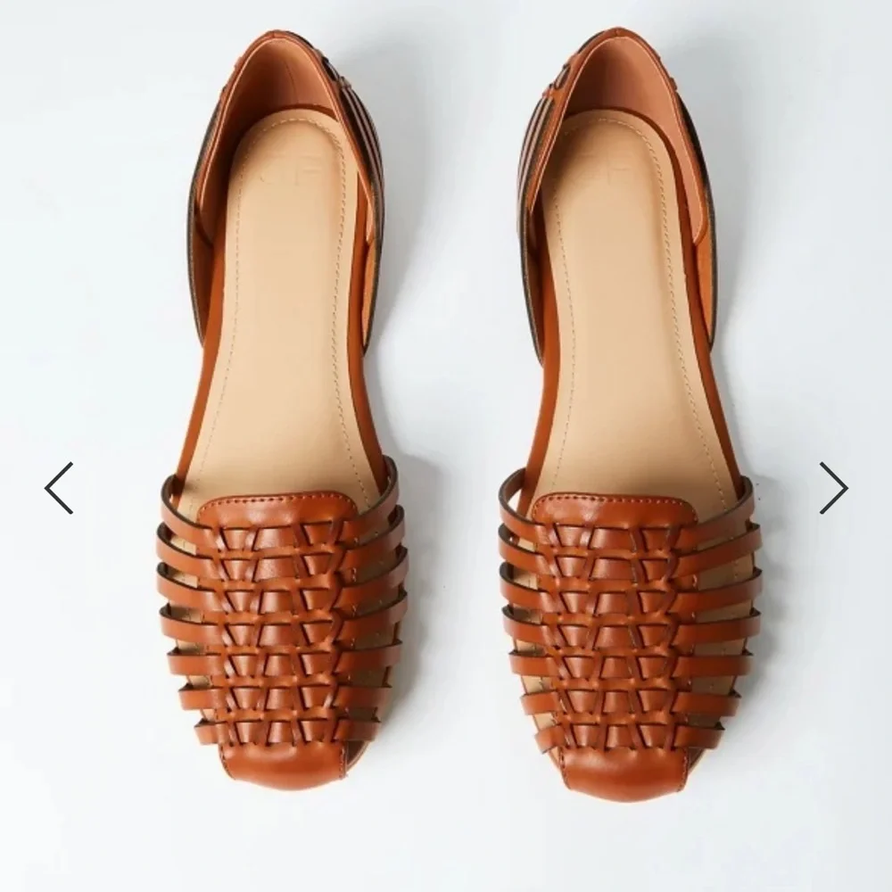 Woven Leather Flats in Cognac - Women's Casual Loafers - Picture 2 of 7